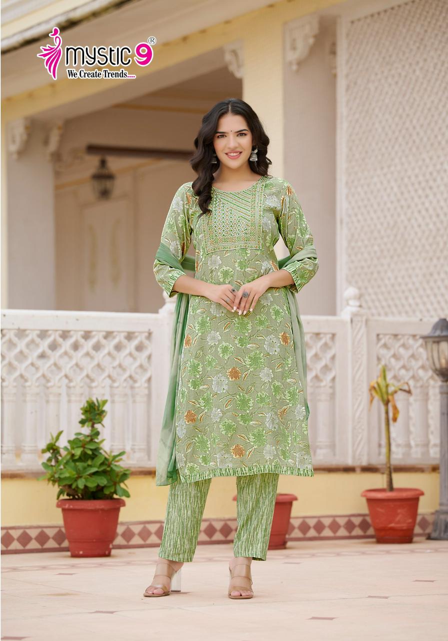 Shagun Vol 8 By Mystic 9 Rayon Capsule Foil Print Kurti With Bottom Dupatta Wholesale Shop In Surat